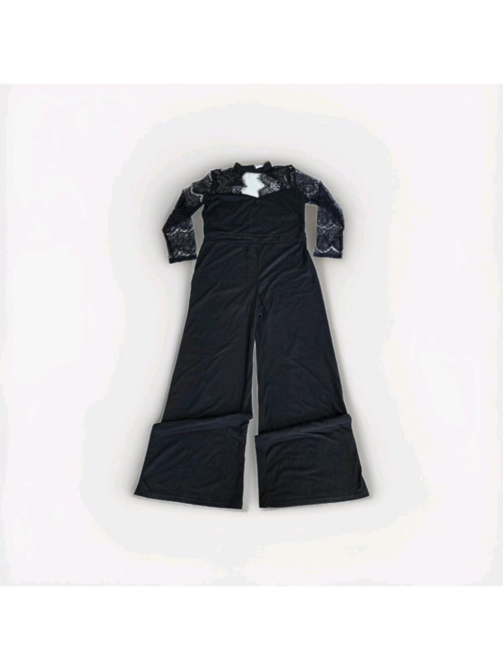 Rosegal Jumpsuit NWT Plus Size 2XL Black Eyelash Lace LS Wide Leg Evening Party - Picture 12 of 16